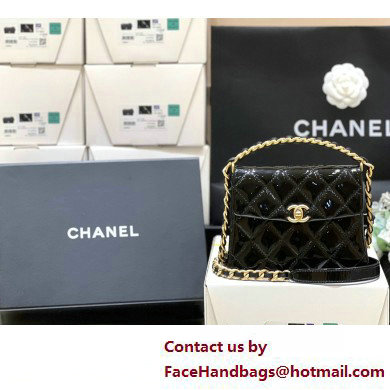 Chanel Patent Calfskin & Gold-Tone Metal Mini Flap Bag with Top Handle AS4472 Black 2025(original quality) - Click Image to Close